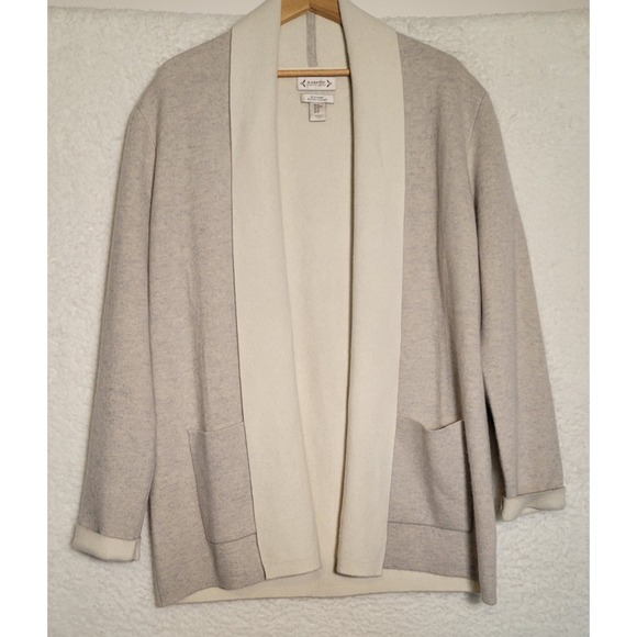 Nanette Lepore Cashmere Blend Sweater Sz XL Open Front Cardigan Beige Ivory 0623 - Picture 1 of 8
